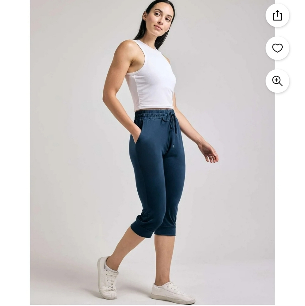 Real Essentials Navy Blue Joggers Crop Capris Adjustable Drawstring And Pockets